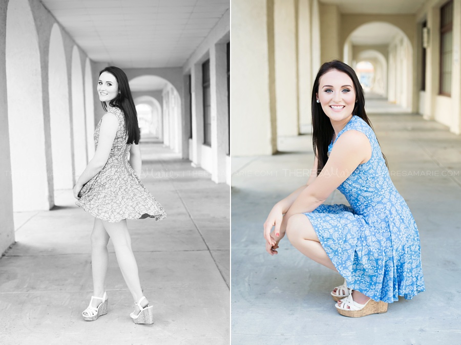 Senior photo in Tampa twirling in a dress downtown