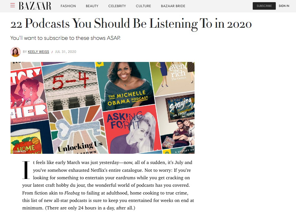 Harper's Bazaar 22 Podcasts to listen to in 2020