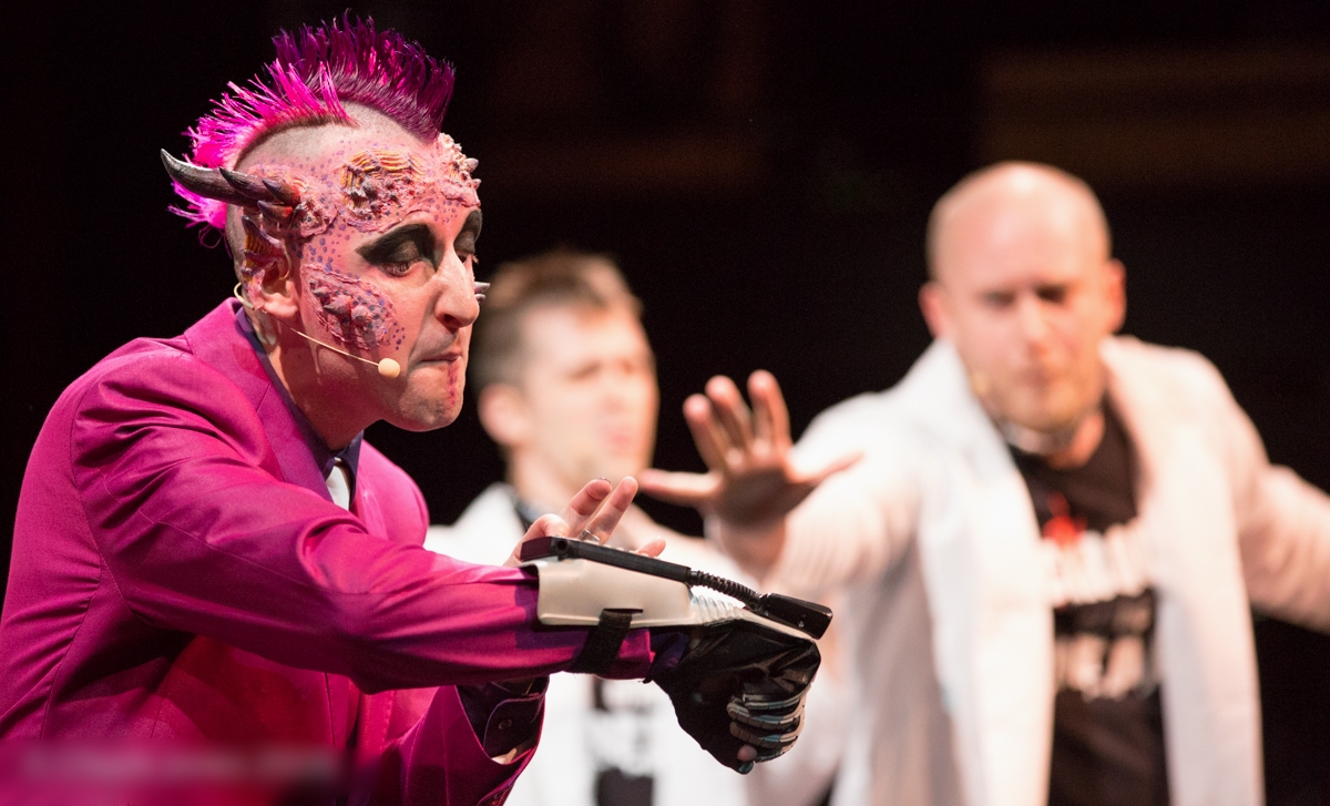 Dramatic moment in the performance Cirque of the Dead by the Boston Circus Guild 2015.