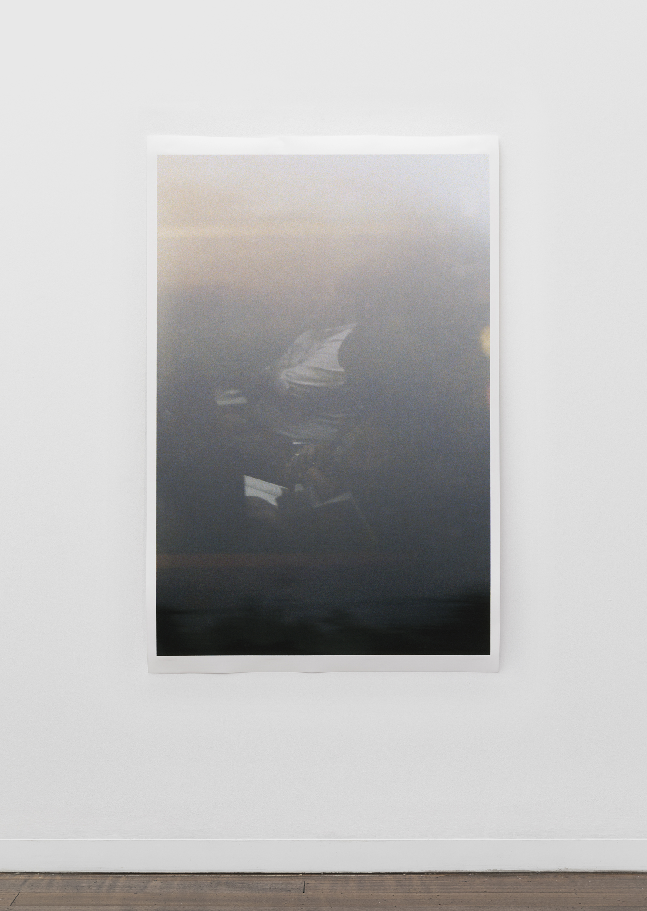   Untitled (figure, glass, landscape) , pigment print on paper, sheet: 168 × 110 cm (66 1/8 × 43 1/4 in), framed: 178.9 × 120.2 cm (70 1/2 × 47 3/8 in), 2019  Installation view of “the sacredness of something” at Arc One Gallery, Melbourne (2019) 
