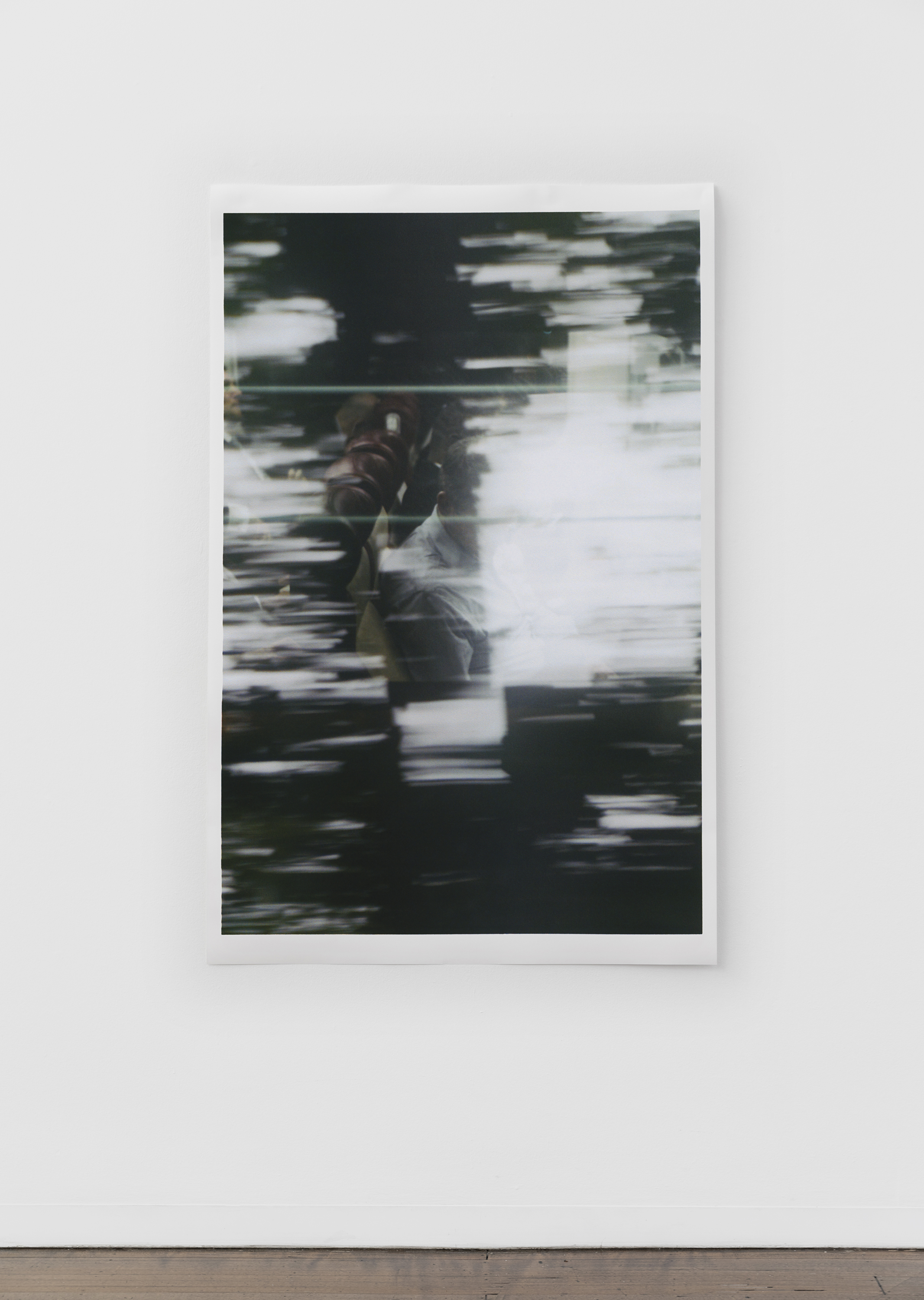   Untitled (figure, glass, landscape) , pigment print on paper, sheet: 168 × 110 cm (66 1/8 × 43 1/4 in), framed: 178.9 × 120.2 cm (70 1/2 × 47 3/8 in), 2019  Installation view of “the sacredness of something” at Arc One Gallery, Melbourne (2019) 