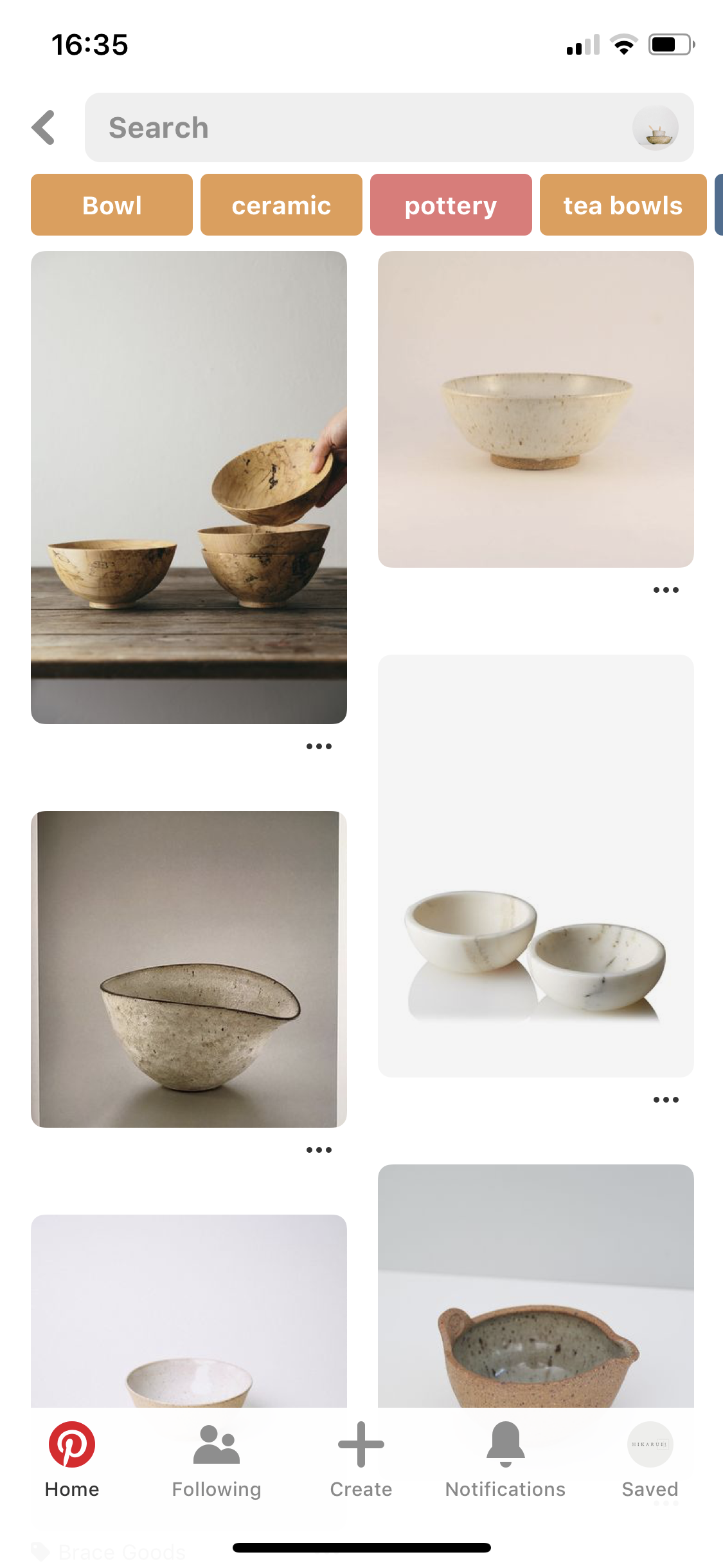 Screenshot of the search results of the Pinterest Lens tool