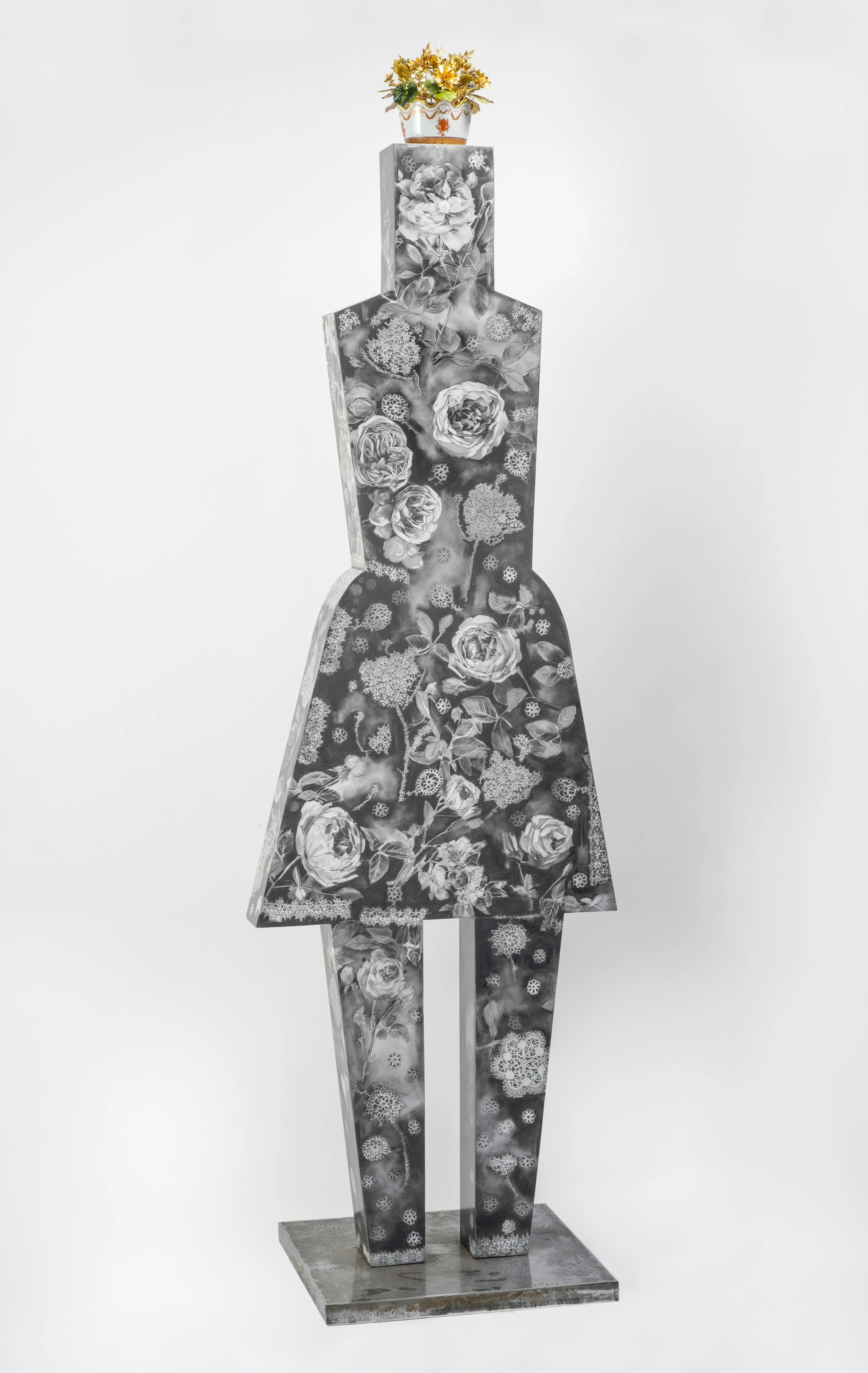 Self-portrait, kind of    Graphite on plastic laminate with steel base and ceramic topper  26 1/4 × 86 × 4 1/2 inches  2024  Photograph by Paul Hester