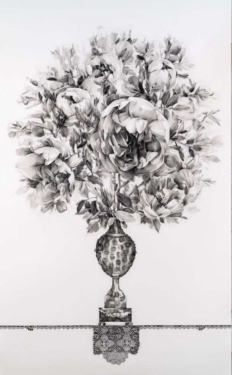 bouquet for Cabrini    2025   Graphite on plastic laminate   96 × 60 × 3 inches  Photograph by Paul Hester