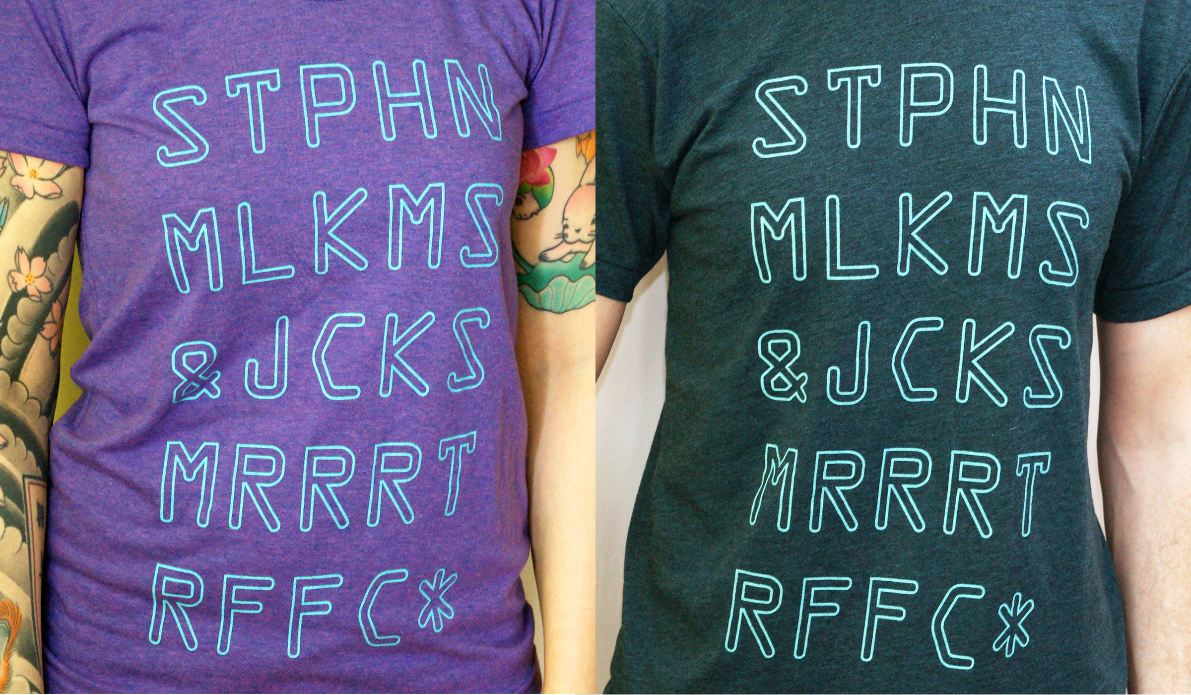 Tees designed for Stephen Malkmus and the Jicks for their 2012 Mirror Traffic tour. I usually shy away from trends, but the stacked tech typeface/missing vowels combo here suggest a codified message, perfect for a band whose lyrics are often described as cryptic.