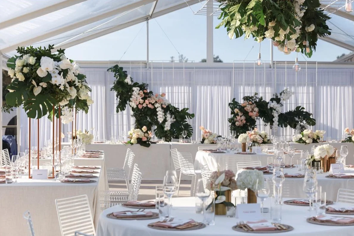 soft white draping in marquee