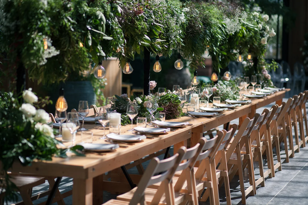 vintage bulbs over long table