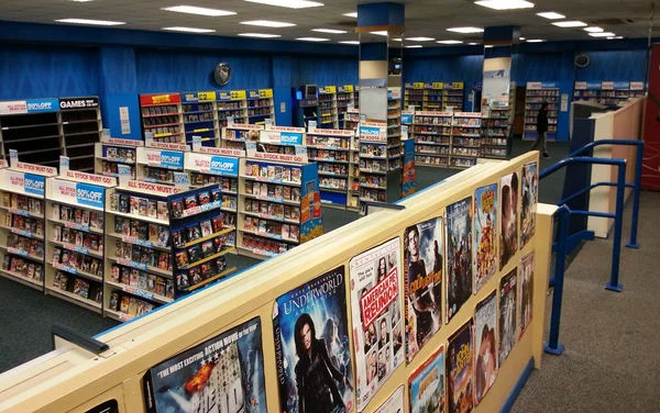 The inside of a typical video store.