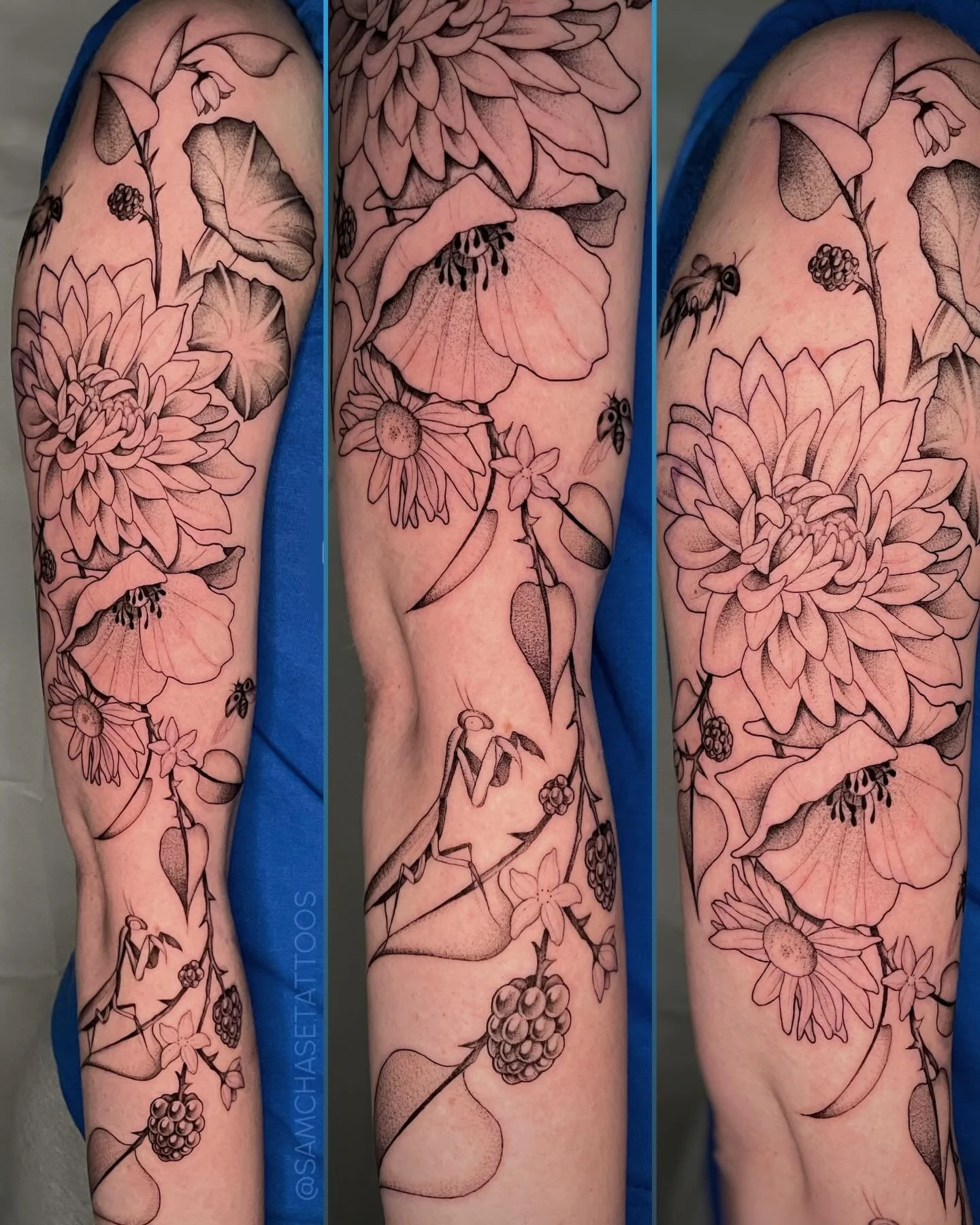 Birth flowers and creatures 💕🌸🐞 I love how this custom layout flows with their arm. I&rsquo;m also shook that we got all of this done in one long single session 🗡️ We were both hurtin by the end lol, worth it!
.
.
.
.
#birthflower #floraltattoo #
