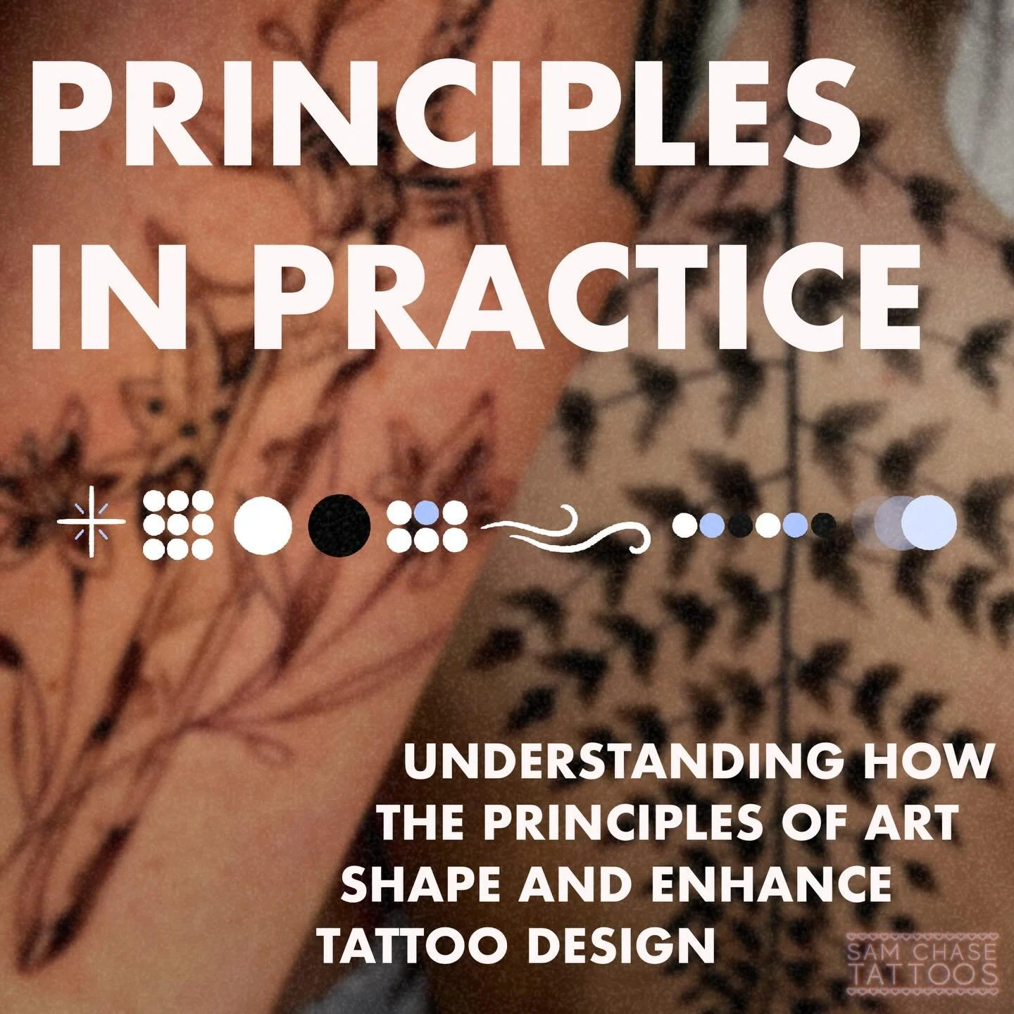 Hey friends! Here&rsquo;s some slides on what the Principles of Art (or design) are, and how they can be interpreted in tattoos I&rsquo;ve done.
These are guidelines that can help us structure and convey messages through our art. This is my perspecti