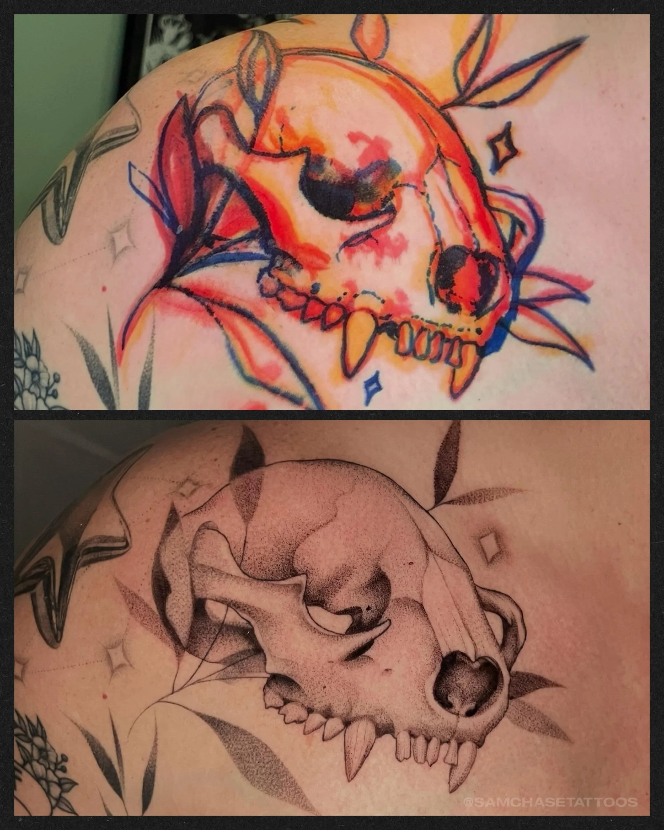 FREEHAND RACCOON SKULL 🖤🦝
This was a different type of freehand piece for me that my lovely client trusted me with! Drawn based on a photo reference.
This was broken up into 2 sessions, so part of it here is healed/part fresh
Thanks for looking!
.
