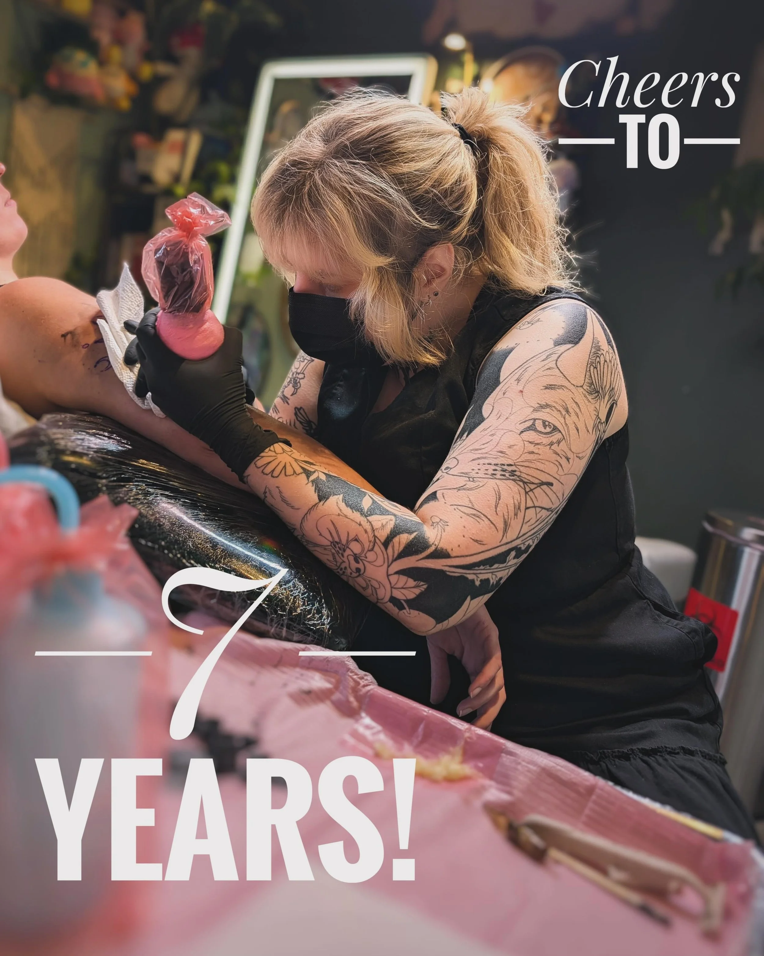 I missed it by a couple days but I&rsquo;ve been tattooing for 7 YEARS WOOOO ✨🗡️
Tattooing is a freakin wild ride- it&rsquo;s how I met my bestfriend, husband, and so many wonderful people and opportunities in my life. It&rsquo;s challenging, exhaus