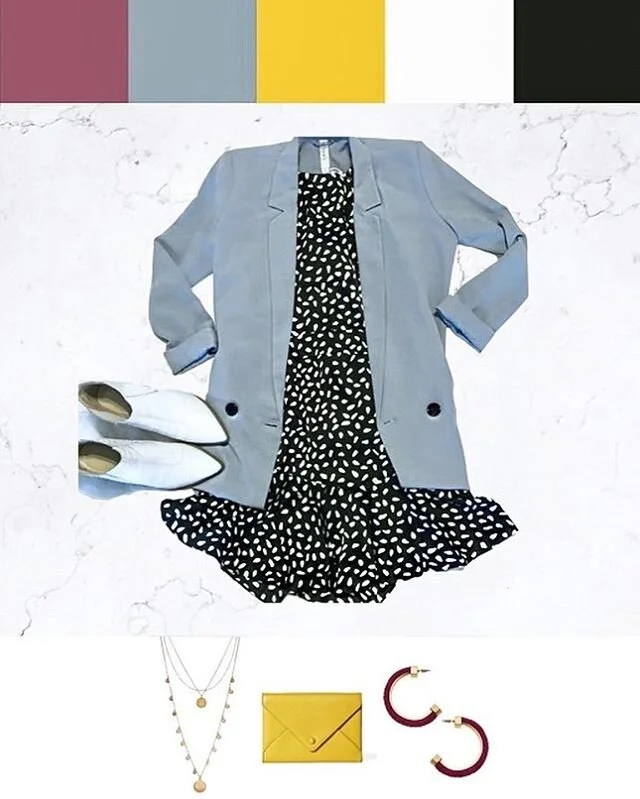 Tips for pairing boyfriend blazers with dresses:⁣⁣
⁣⁣
▫️Pair with a dress that is fitted to balance out the looseness of the blazer. ⁣⁣
▫️ Make it dressy by using a silky fabric like this, or make it casual by pairing with a basic cotton dress. ⁣⁣
▫️