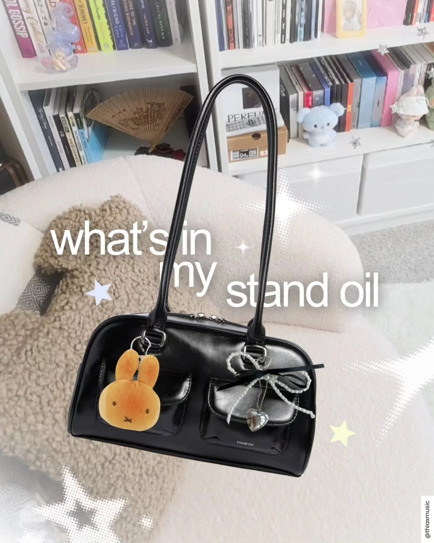 the korean "it-girl" bag 🖤

+ so many cute yet practical everyday things i bought in japan:

♡ miffy bakery bun keychain
♡ ribbon bag charm
♡ 2026 hobonichi weeks mega
♡ yuskin miffy yuzu hand cream
♡ miffy pouch
♡ cardcaptor sakura drawst