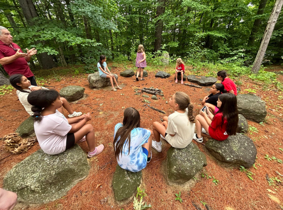 Students participating in an outdoor educational program at Mt. Kearsarge Indian Museum, NH