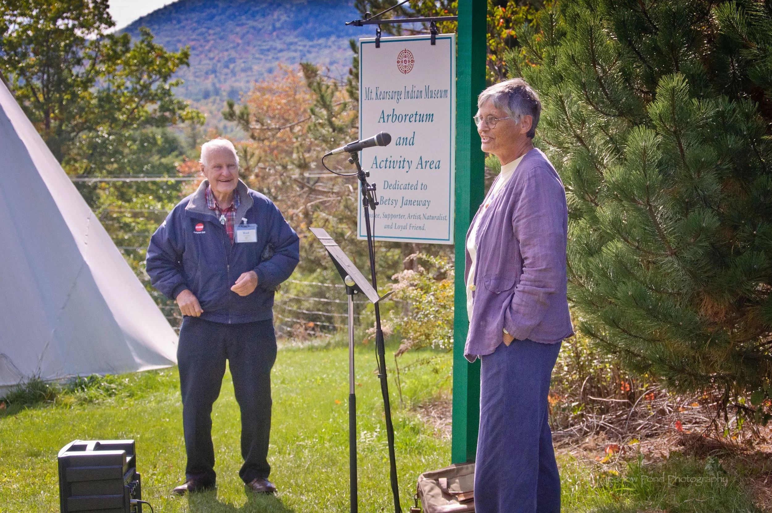 museum founder Bud Thompson in the arboretum during family friendly springtime event in central NH
