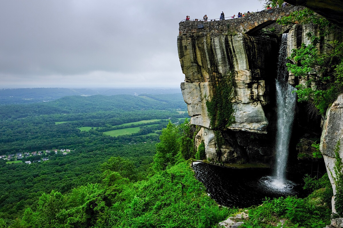 View of Lover's Leap at the summit of Lookout Mountain. The 140 ft waterfall is human-made.