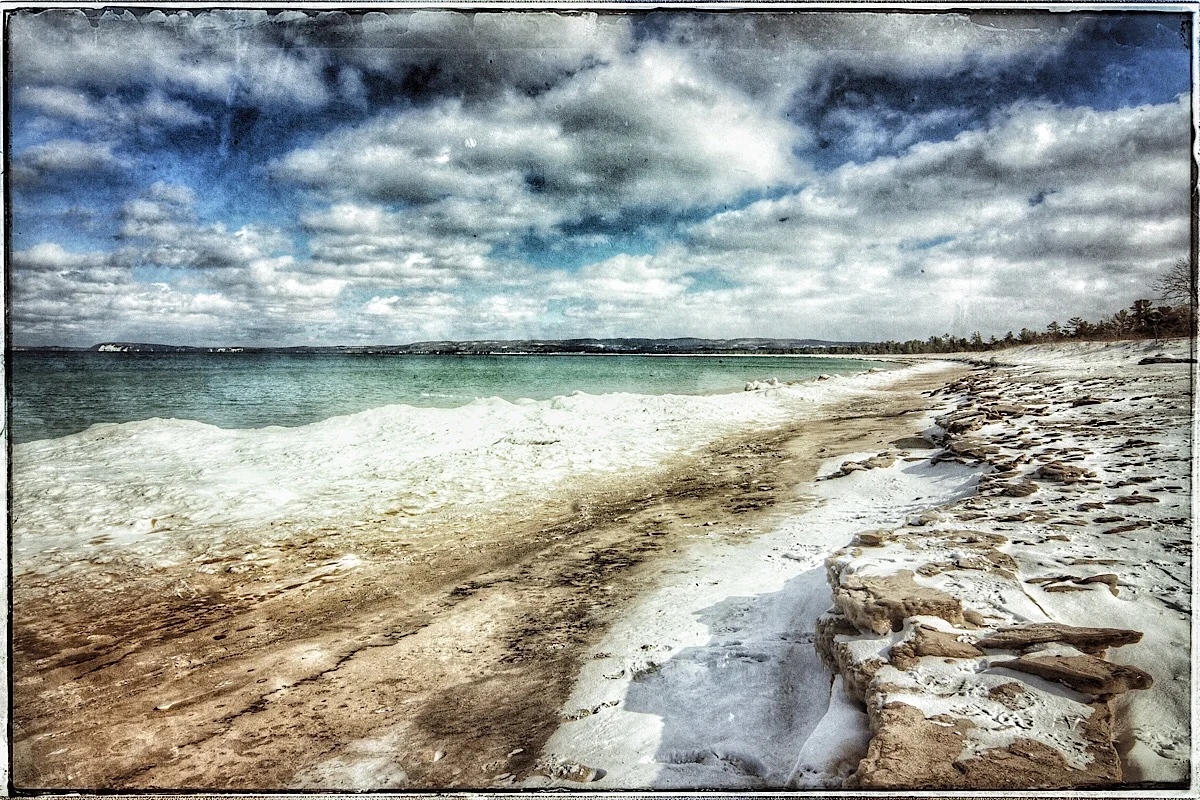 The frozen Lake Michigan Shore at Good Harbor Bay, modified original. (click to enlarge)