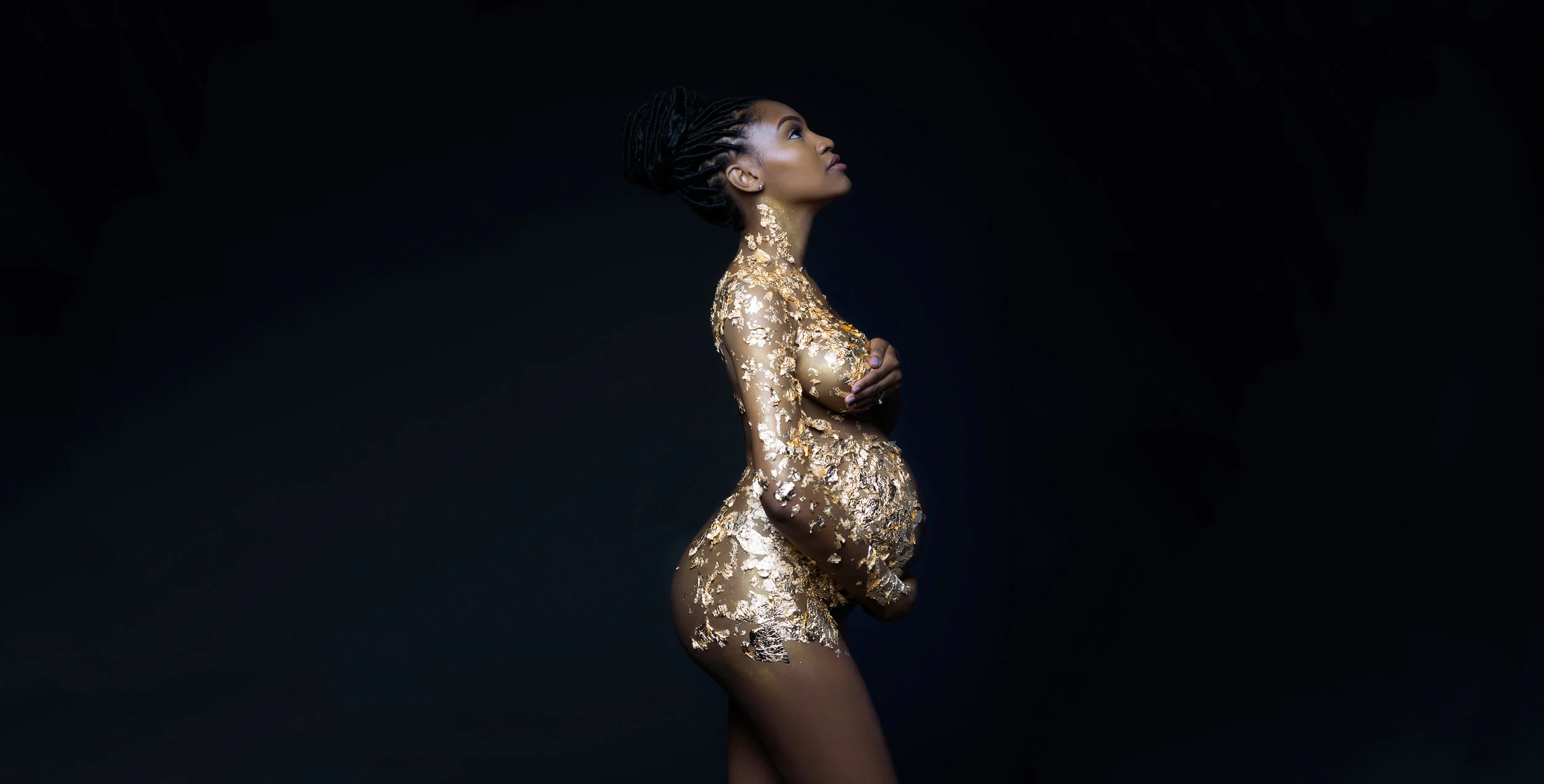 Up neck maternity indoor photoshoot