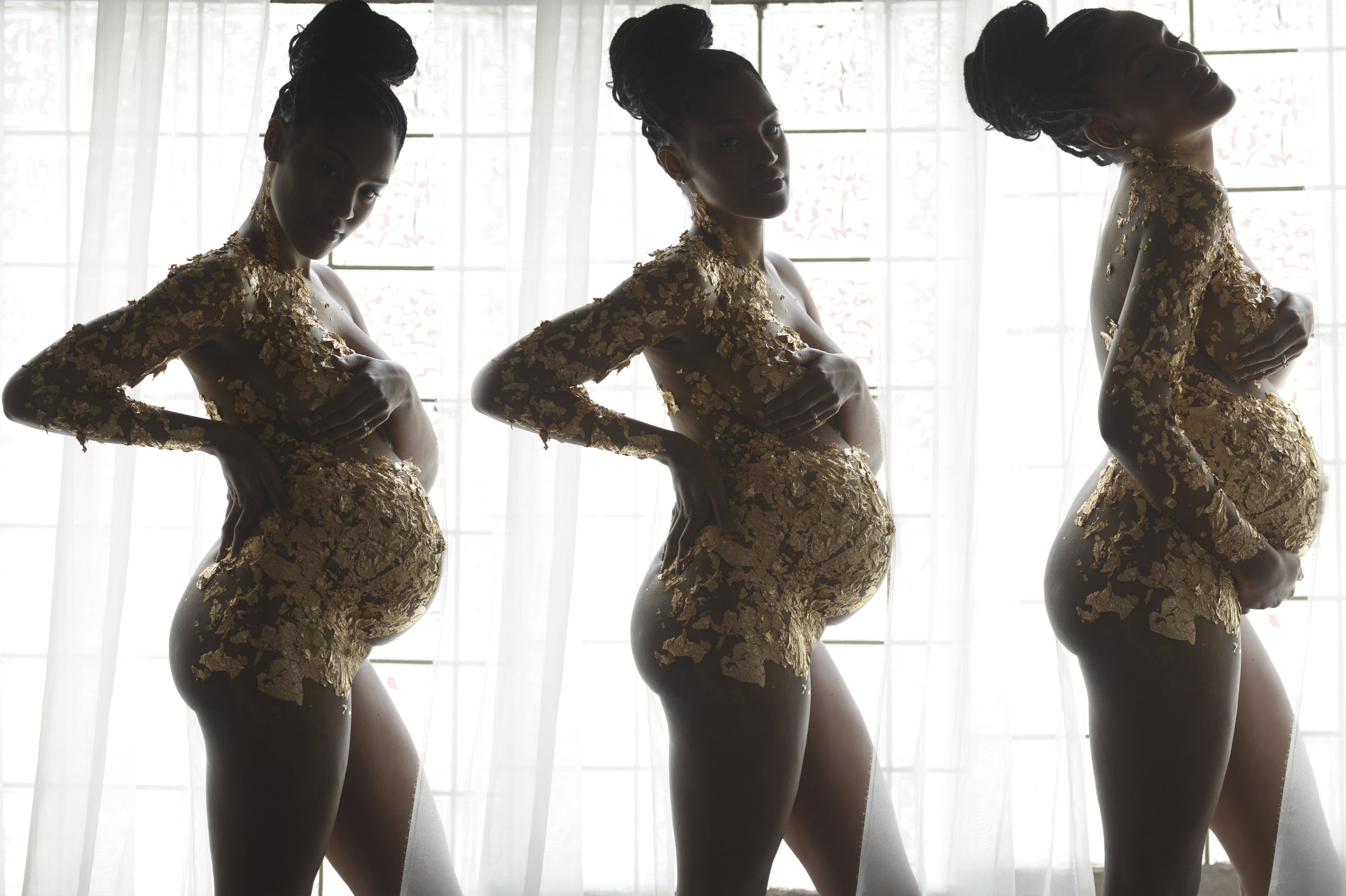 Maternity photography behind the curtain in Chicago