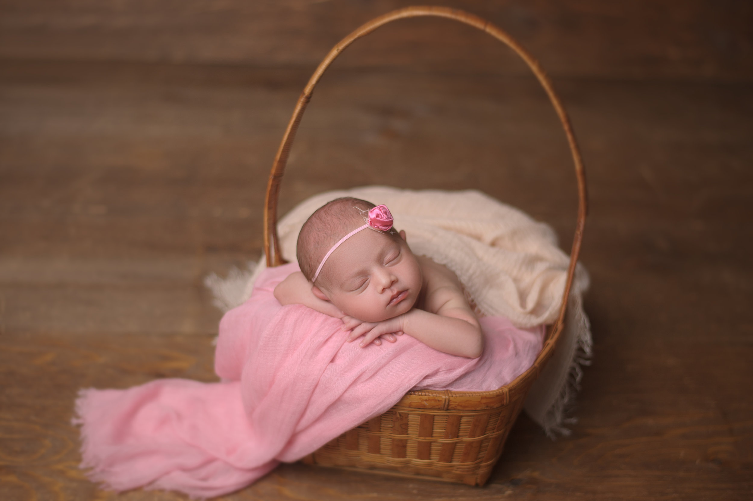Newborn baby adorned with floral headband