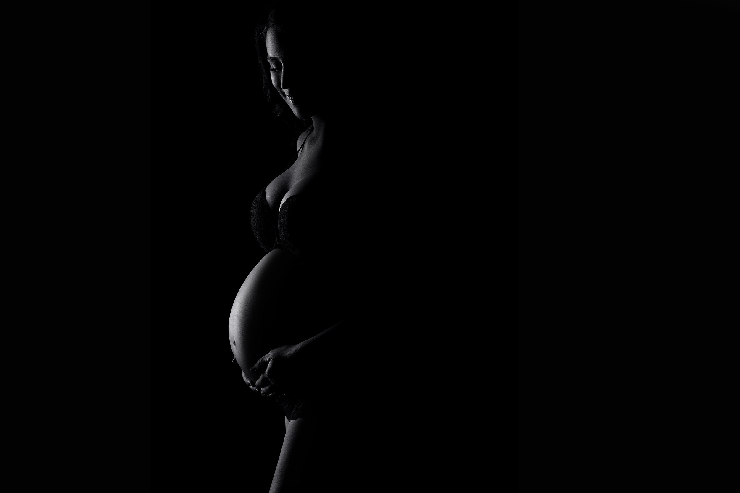 Black and white maternity pose