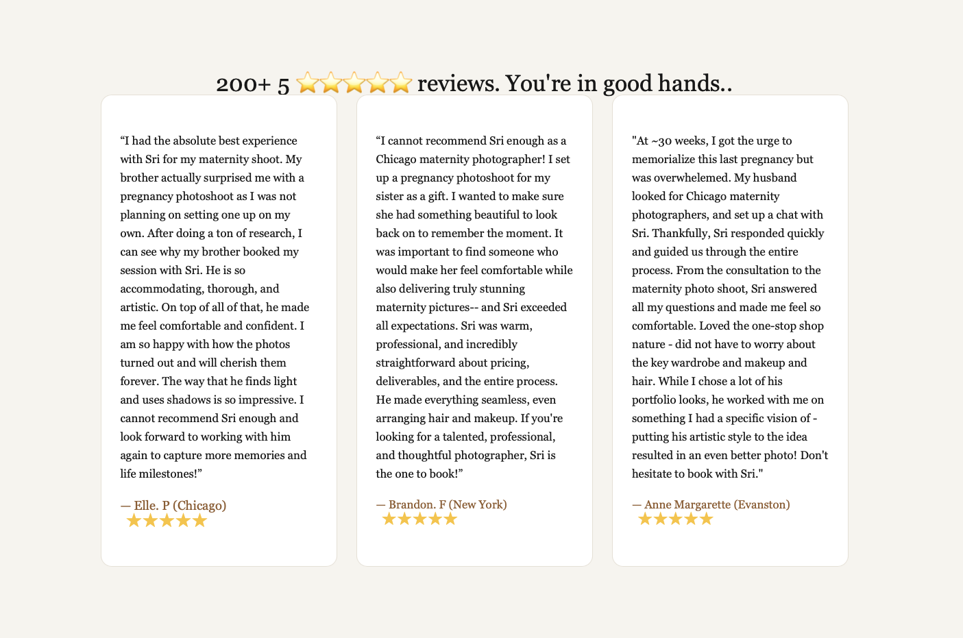 image showing 5 star reviews from pregnant client for Sri and Jana Photography