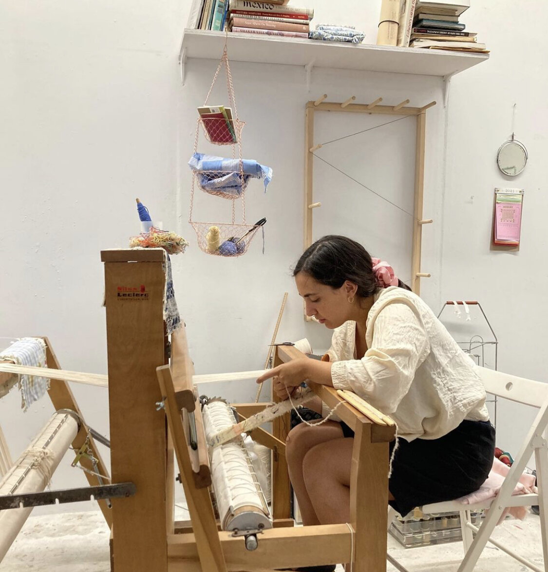 Gaby weaving at her studio in Brooklyn. August 2021