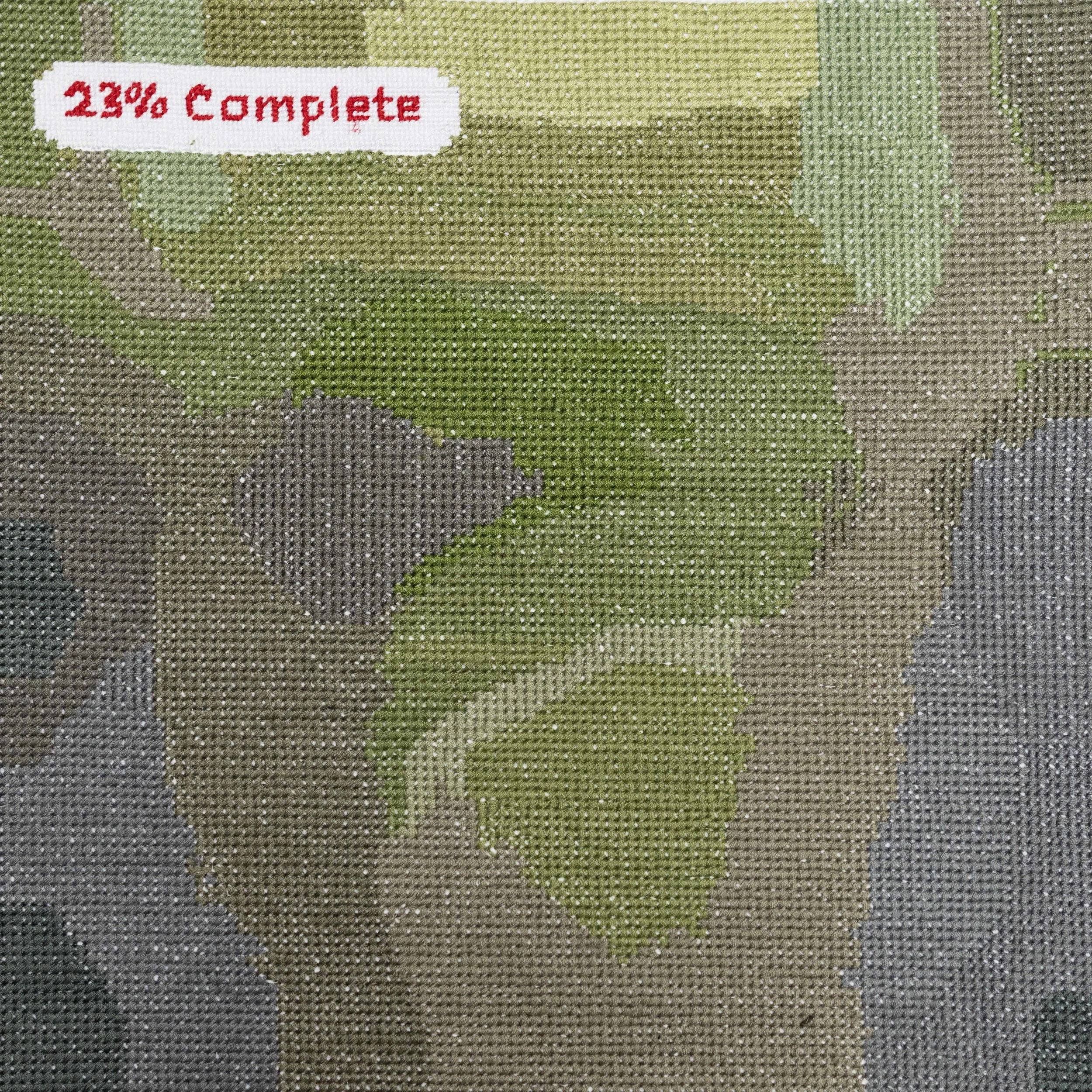 “23% Complete #1”, embroidery, 2026 (front side)