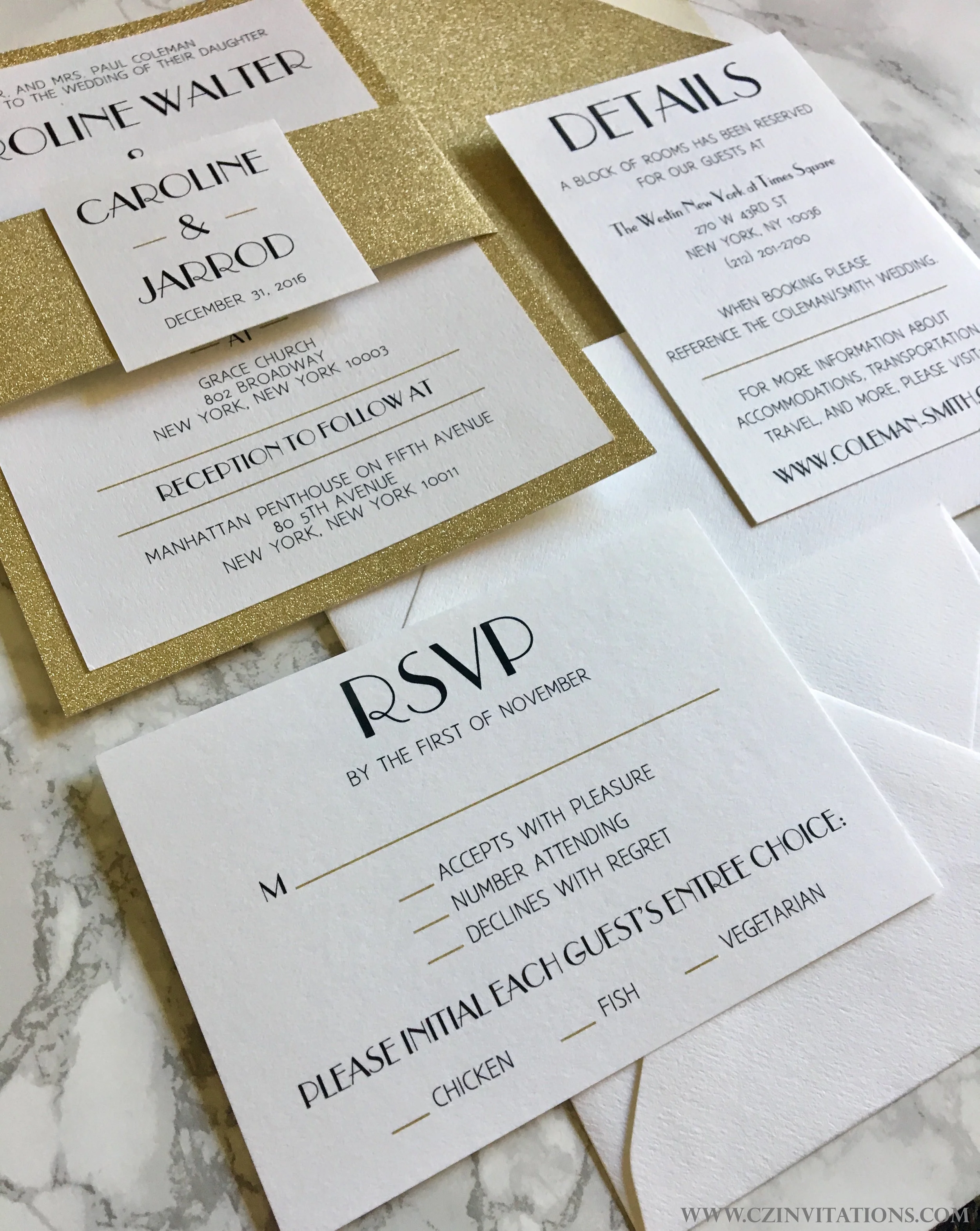gold and cream layered invitation