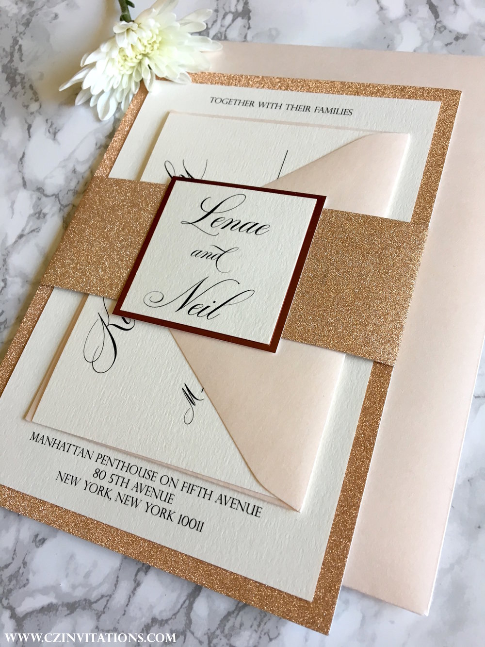 Rose Gold Glitter Invitation — CZ INVITATIONS