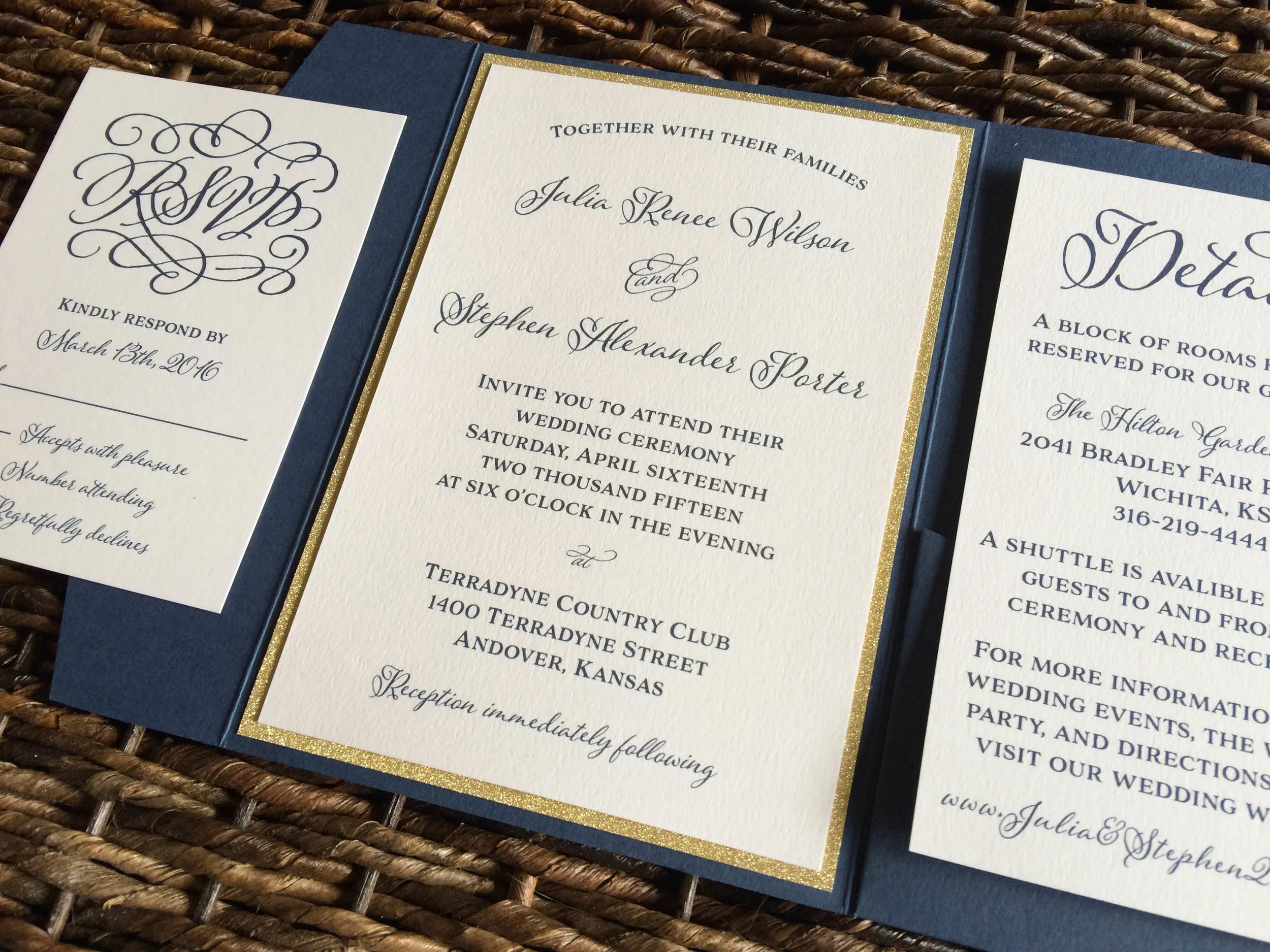 Navy and Gold Pocket Invitation — CZ INVITATIONS