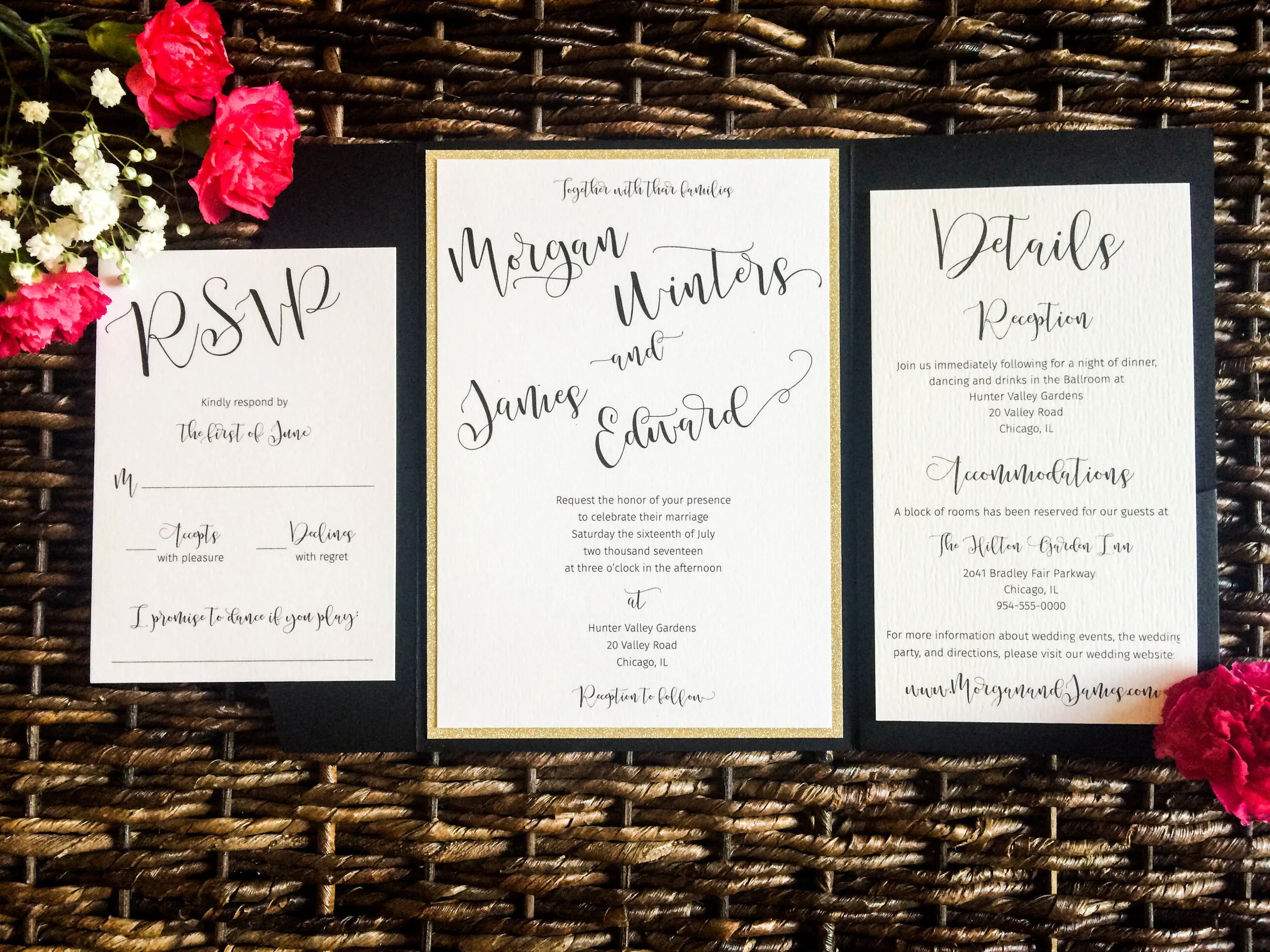 Gold and Black pocket Wedding invitation