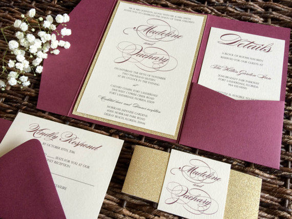 CELIA Style Name Printable or Printed Gold Burgundy Diamond Dust Glitter Ombre Wedding Invitation /& Rsvp Postcard Glitz Bling Marsala