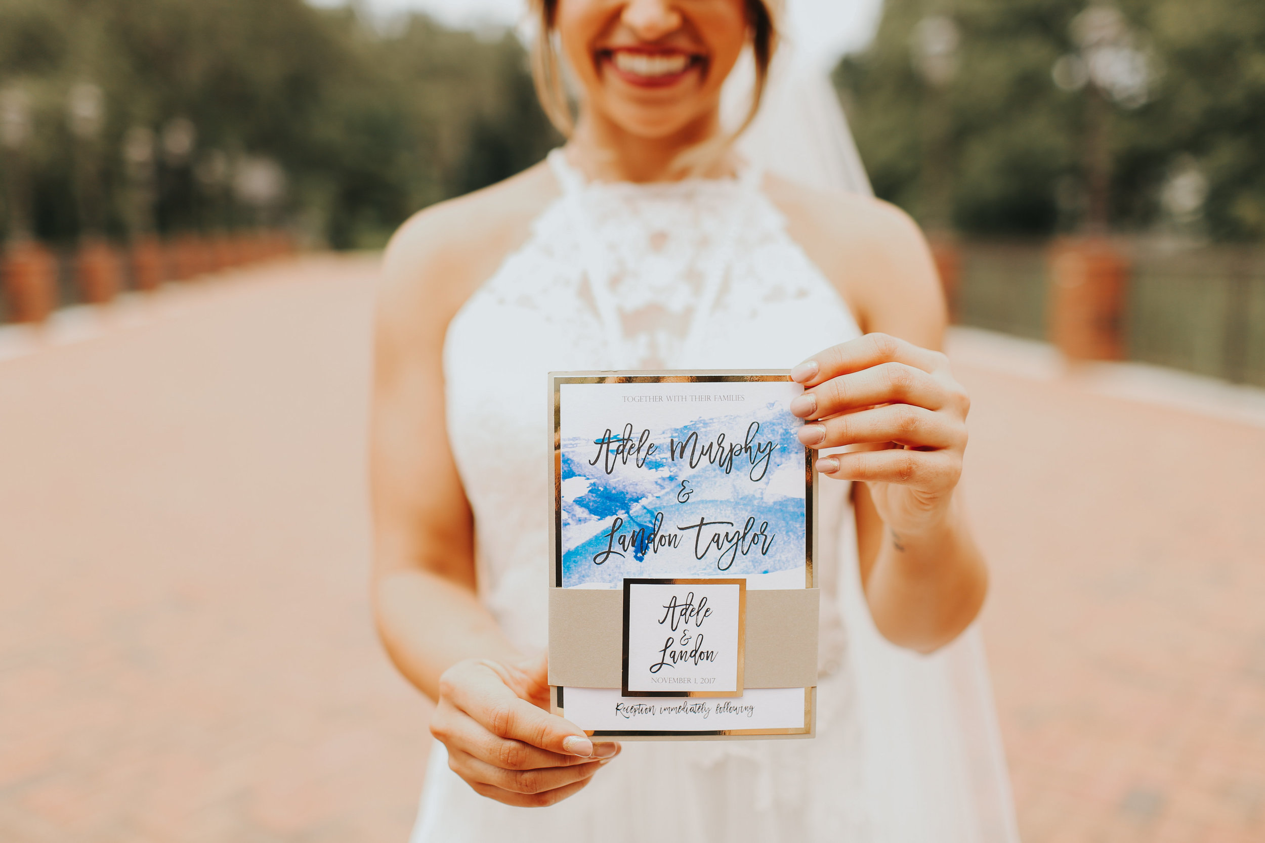 Bride with Blue Watercolor invitation