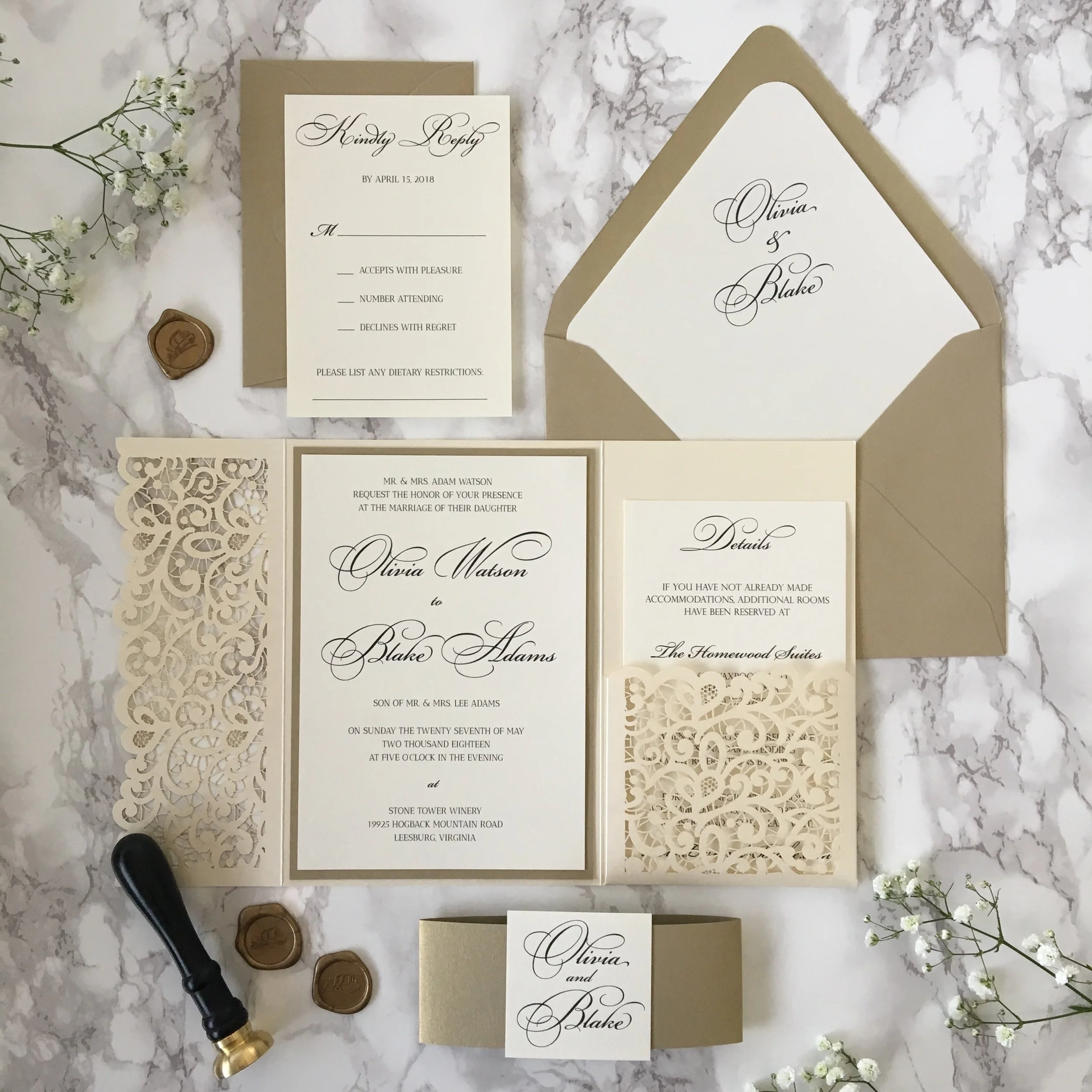 gold and champagne laser cut invitation