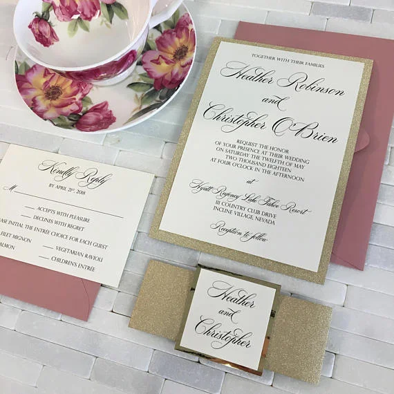 gold and pink invitation