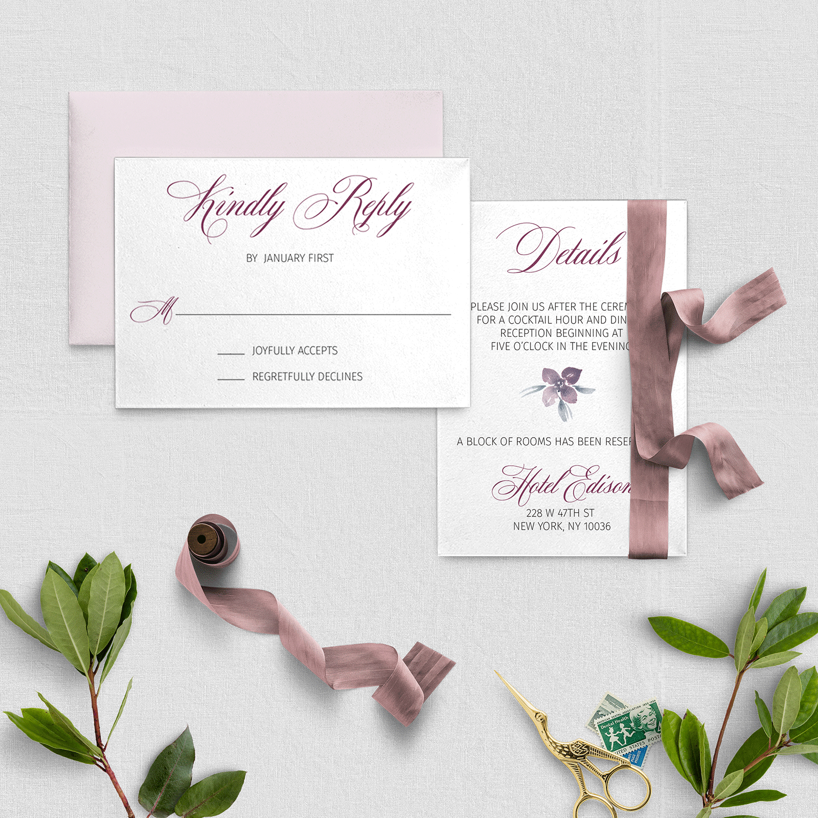 Blush and burgundy floral printable invitation