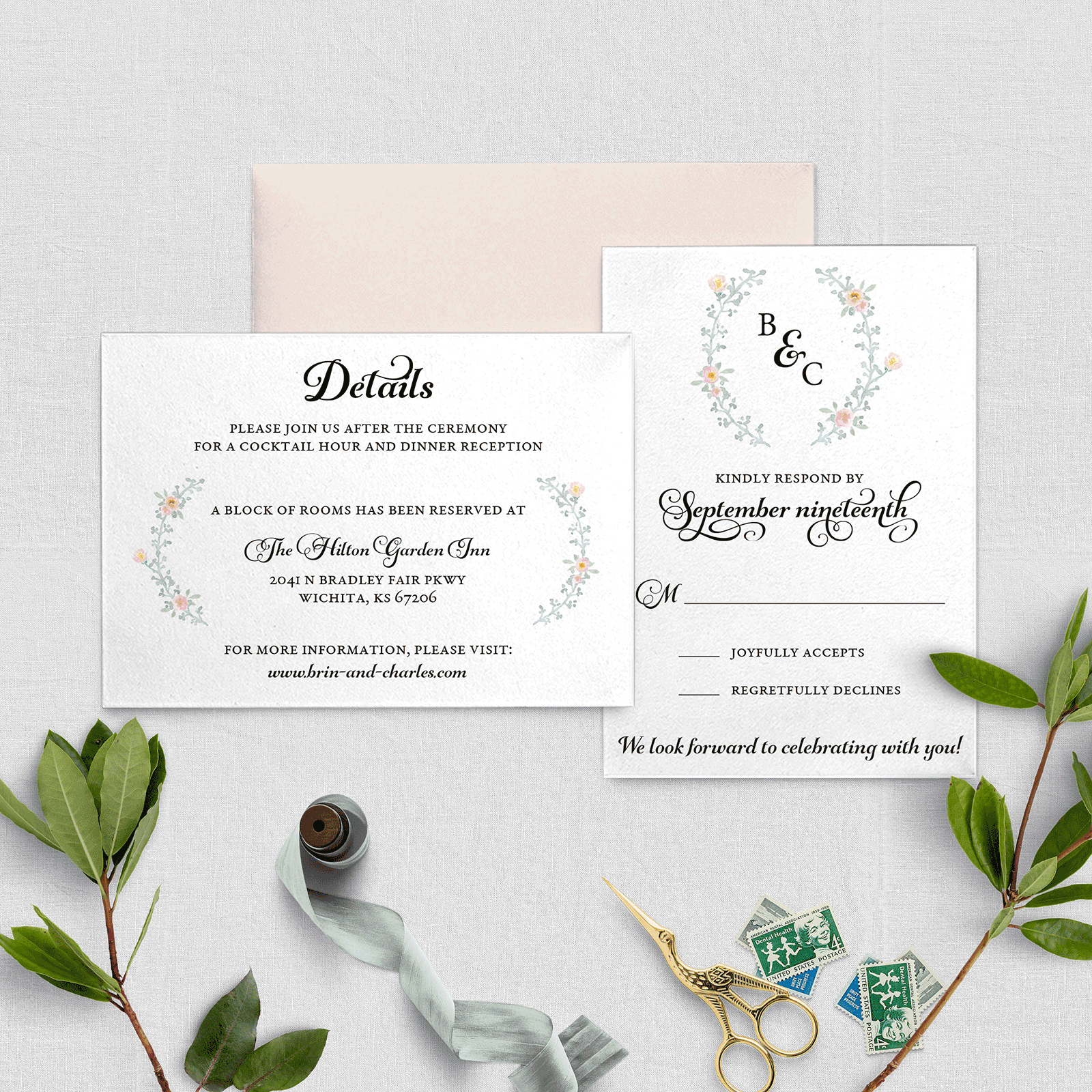 blush and greenery printable invitation