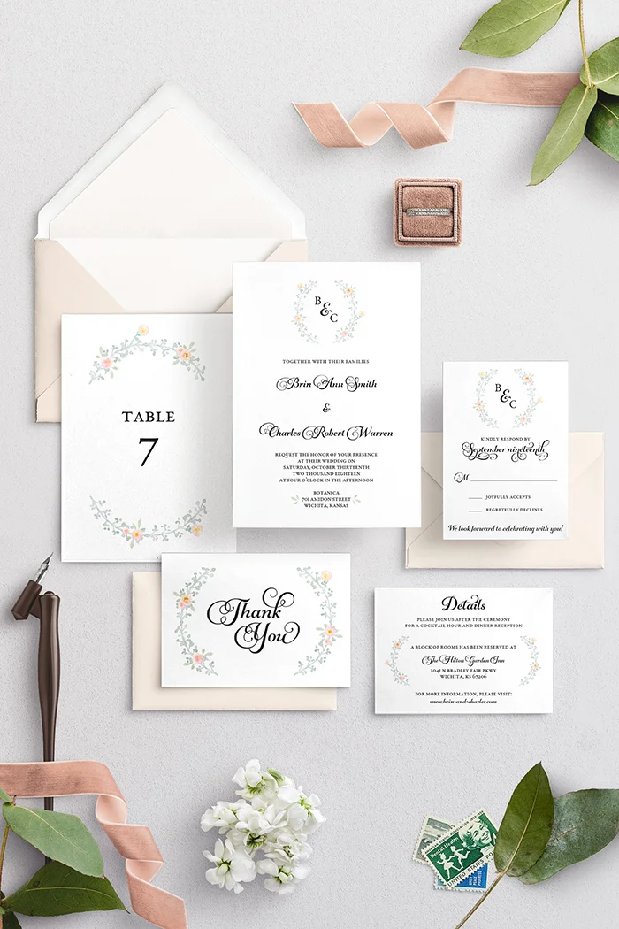 blush and greenery printable invitation