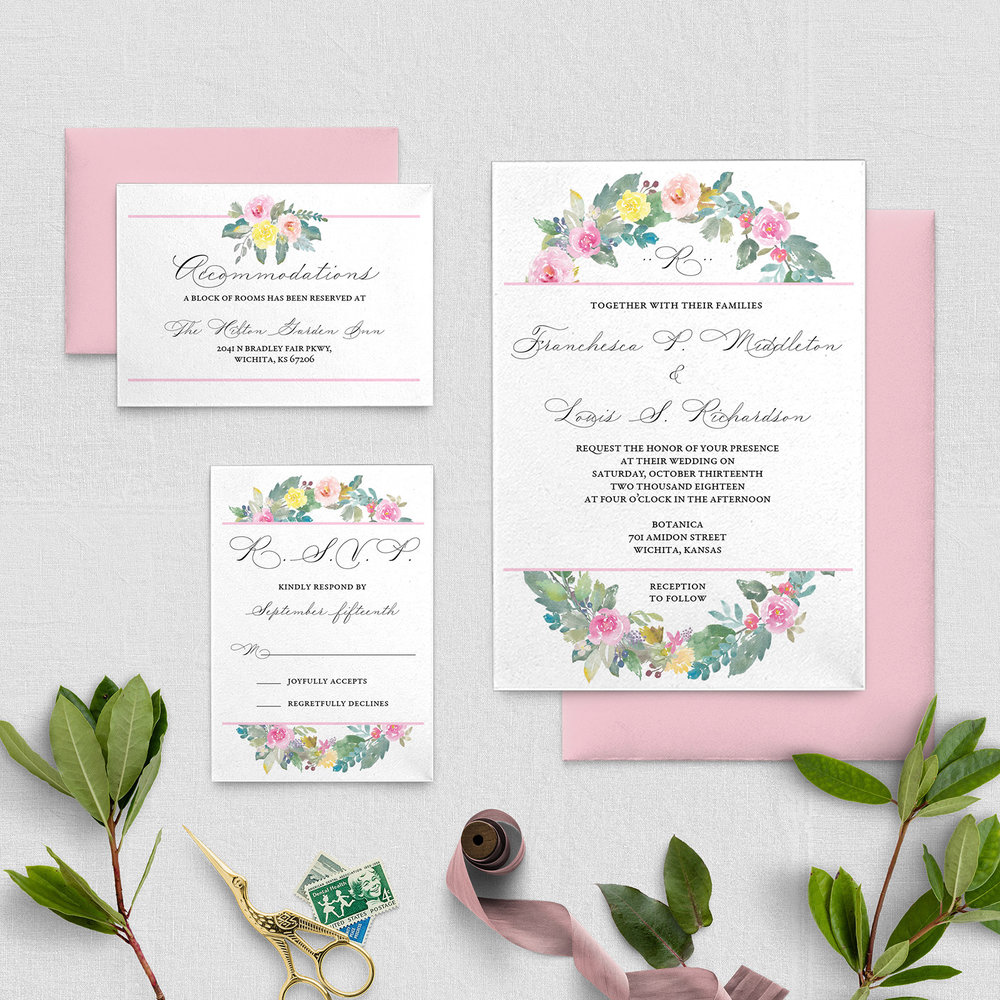 Colorful Pink Floral Wreath Wedding Invitation (Digital Download) — CZ  INVITATIONS