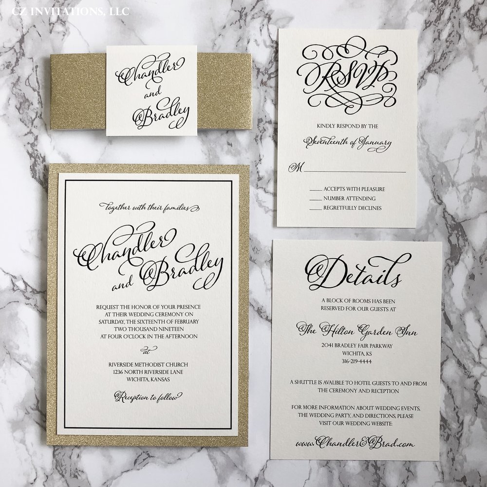 Rose Gold Glitter Wedding Invitation with Wax Seal — CZ INVITATIONS