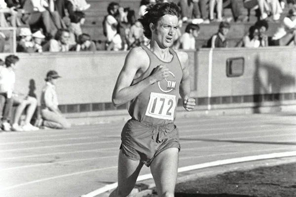 Don Kardong, former President of Club Northwest and fourth-place finisher in the 1976 Olympic Marathon, racing in a Club singlet.
