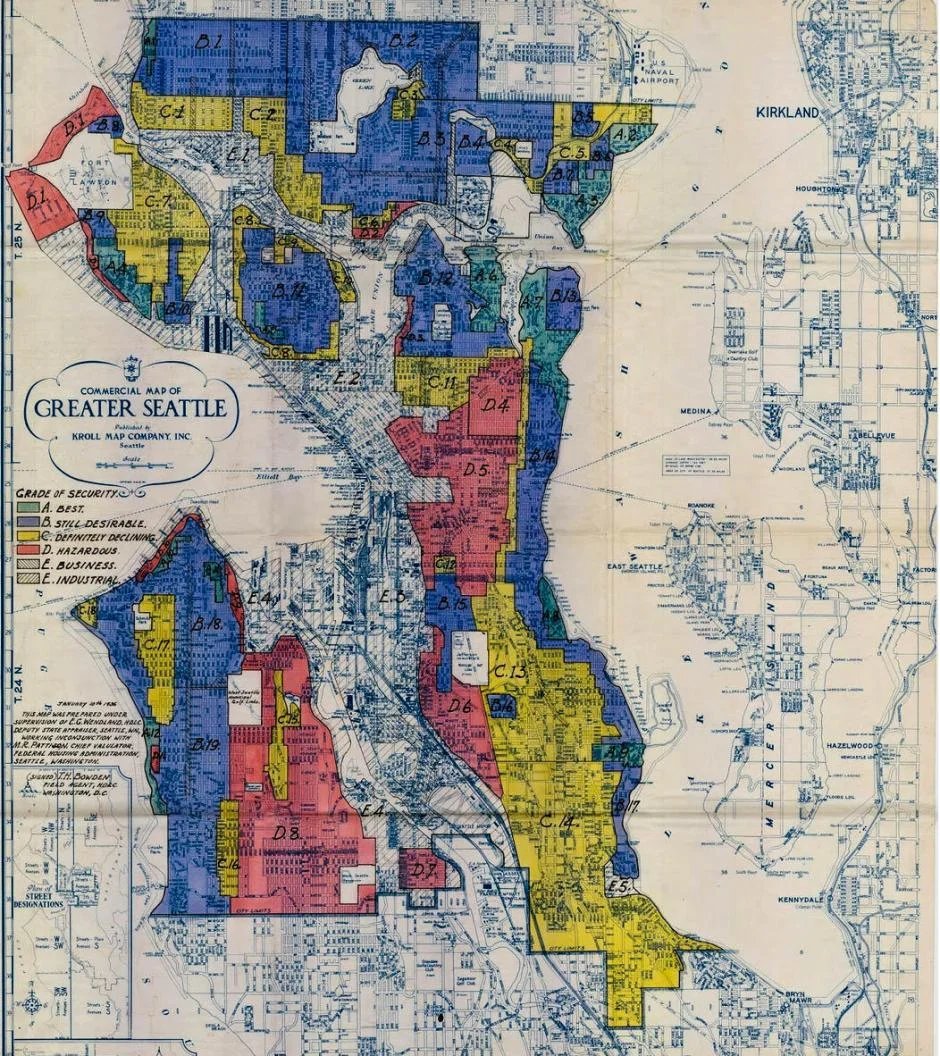 Original zoning map delineating the red-lined areas.
