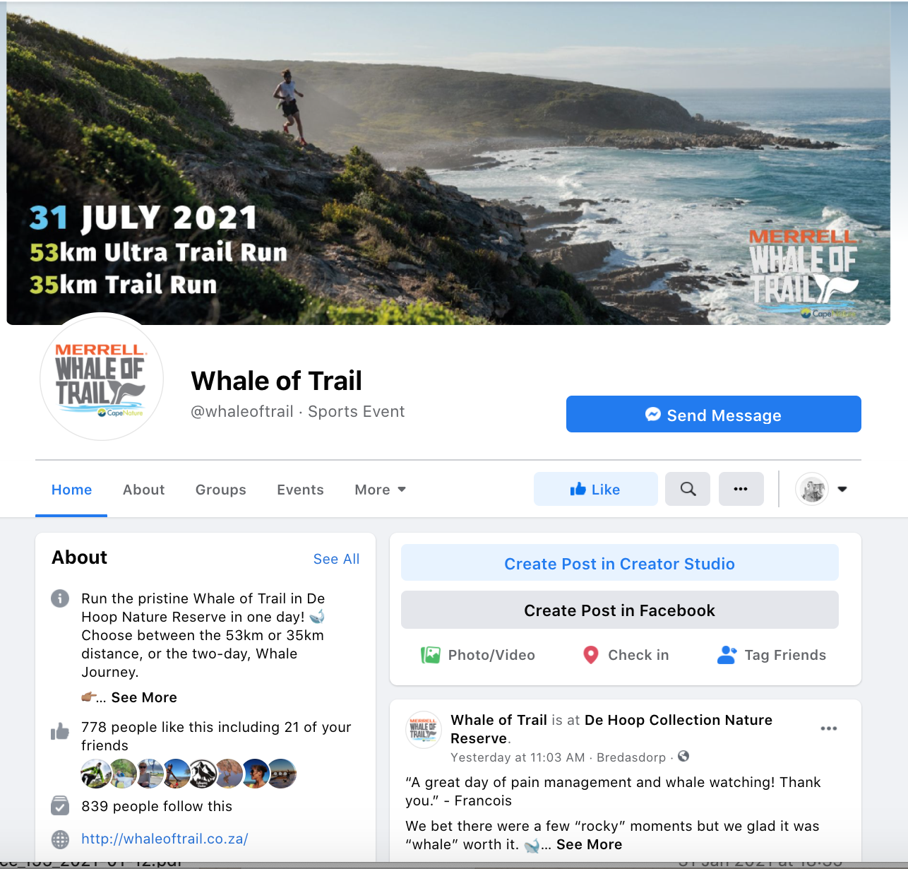 Whale of Trail Facebook Page