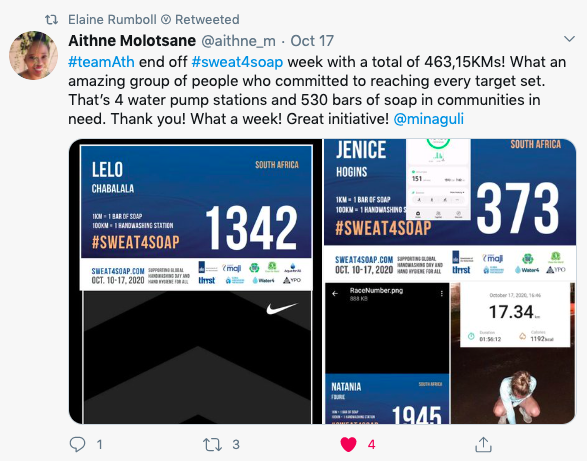 Twitter - Aithne Molotsane recruited runners and created her own community #teamAth and collectively they accumulated over 400 000 km_s .png