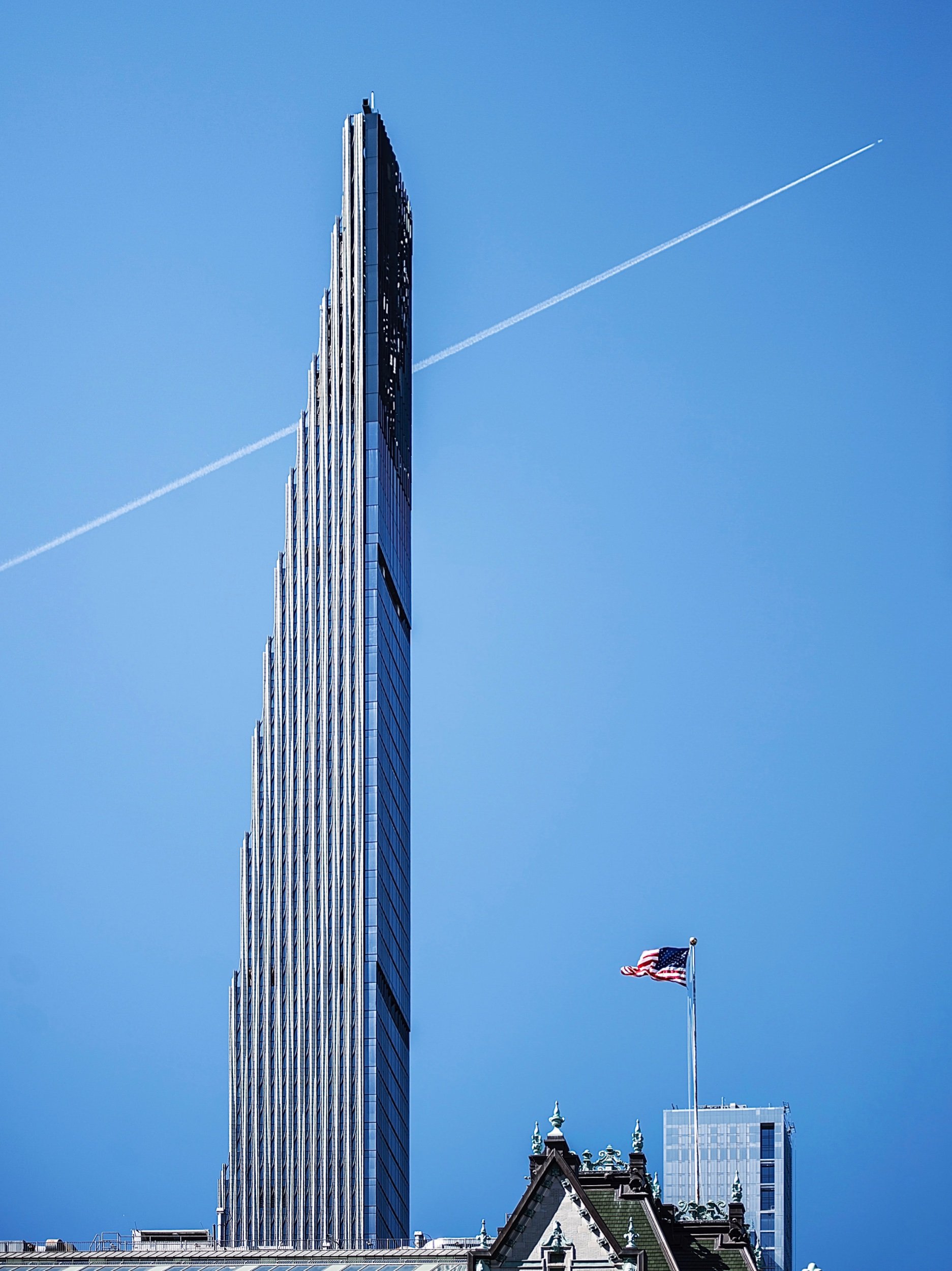 Fly By with Jet and American Flag.