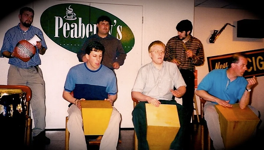 1998 Afro-Cuban cajon jam at Youngstown State University w. Ken Stewart, Chris Steel, Aaron Smith, Ron Coulter, and Adam Mamula 