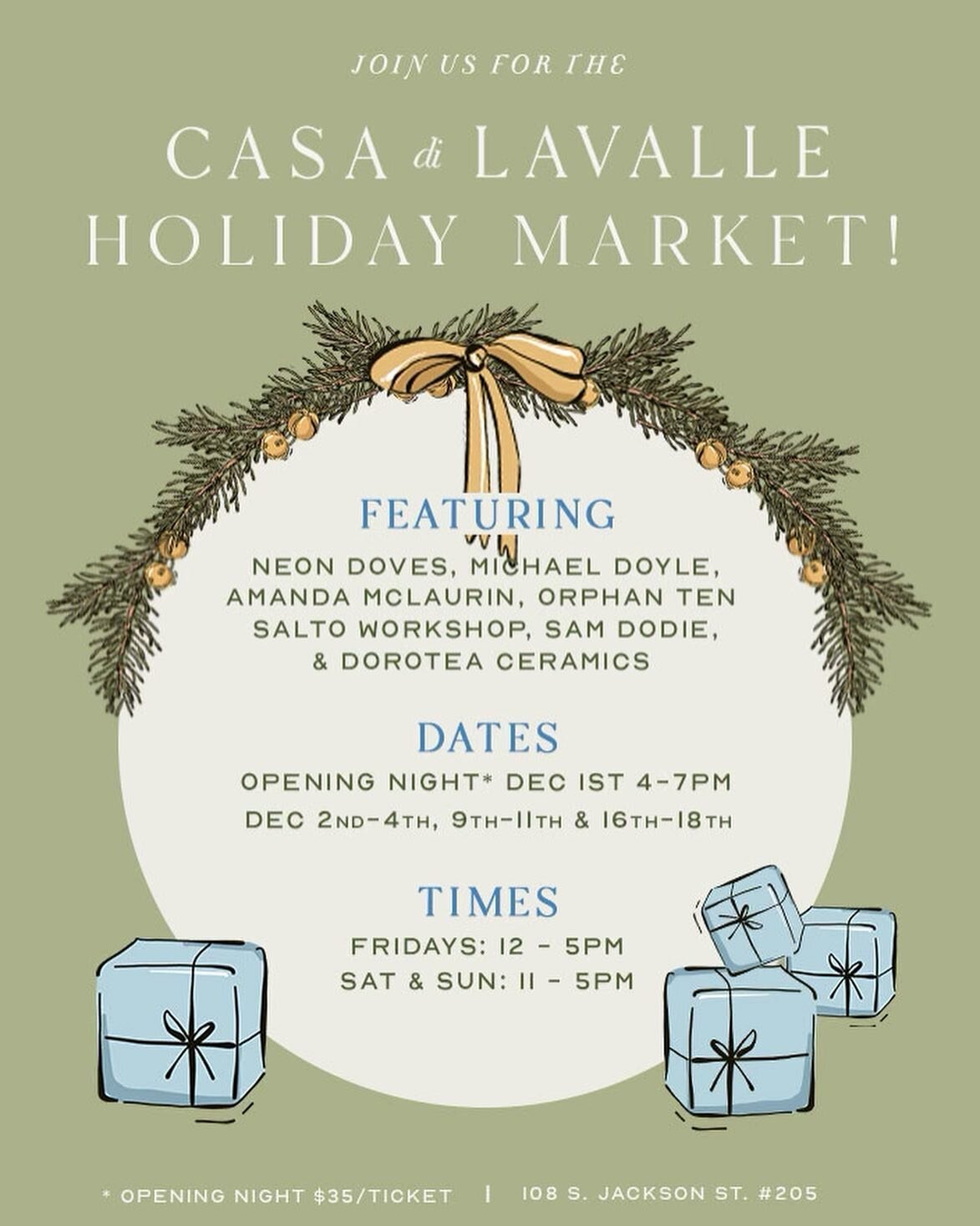 It's holiday season, babyyyy! And @casadilavalle and I will be popping up at the studio this holiday season with so many new goodies - we can't wait for you to see the new digs that've been collected with all of you in mind. 
Additionally, this marke