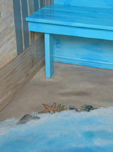 Freehand floor painting of sand & surf